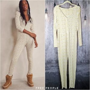 Free People Intimately Home Alone long johns, ivory combo, size Small 4-6